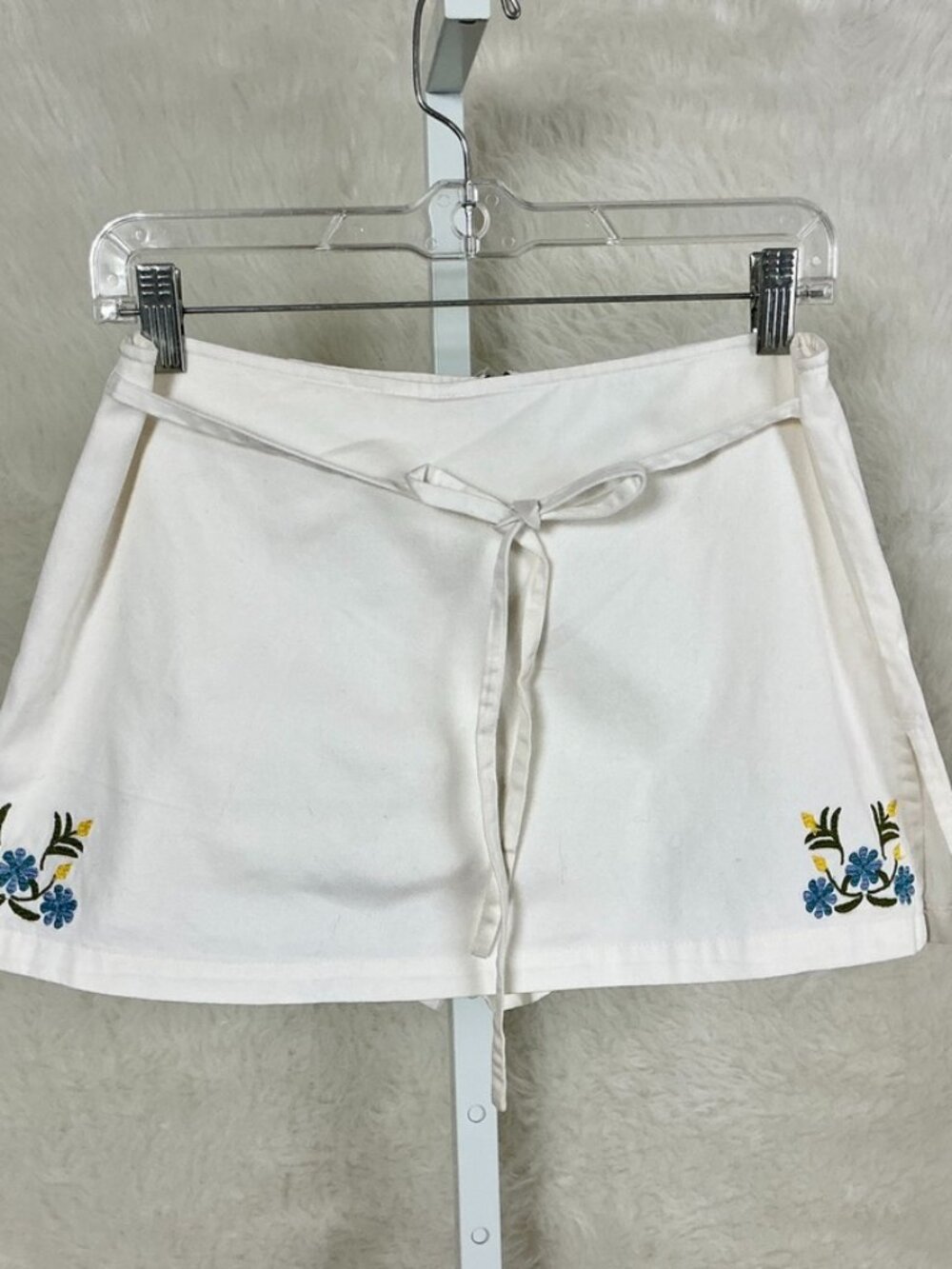 Vintage 90s Y2K White Mini Skort Shorts Floral Embroidered Juniors 5
